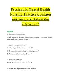 Psychiatric Mental Health Nursing Test Bank | 30 Q&A with Rationales