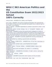 WGU C 963 American Politics and the US Constitution Exam 2022-2023 Solved 100 Correctly