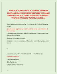 PA MOTOR VEHICLE PHYSICAL DAMAGE APPRAISER EXAM AND PRACTICE EXAM NEWEST 2026 TEST BANK|