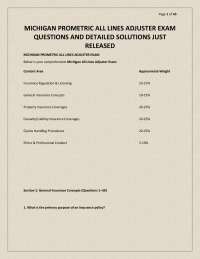 MICHIGAN PROMETRIC ALL LINES ADJUSTER EXAM QUESTIONS AND DETAILED SOLUTIONS JUST RELEASED.