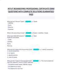 INTUIT BOOKKEEPING PROFESSIONAL CERTIFICATE EXAM QUESTIONS WITH COMPLETE SOLUTION