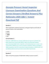 Georgia Pressure Vessel Inspector Licensure Examination Questions And Correct Answers