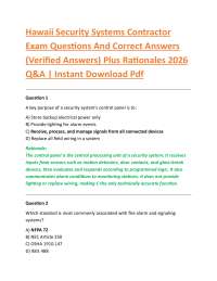 Hawaii Security Systems Contractor Exam Questions And Correct Answers (Verified Answers)