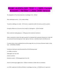 Basic Audiology Test 1 | 100% Correct Answers | Verified Latest 2026/2027 Version