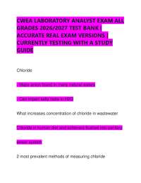 CWEA LABORATORY ANALYST EXAM ALL GRADES 2026/2027 TEST BANK | ACCURATE REAL EXAM VERSIONS