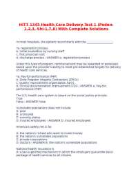 HITT 1345 Health Care Delivery Test 1 (Peden-1,2,3, Shi-1,7,8) With Complete Solutions.