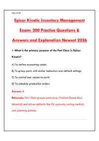 EPICOR KINETIC INVENTORY MANAGEMENT EXAM – COMPLETE PRACTICE QUESTIONS & VERIFIED ANSWERS