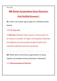 MN DENTAL JURISPRUDENCE EXAM 2026 – LATEST PRACTICE QUESTIONS & VERIFIED ANSWERS (MINNESOT