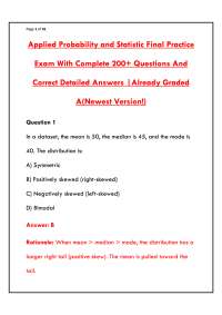 APPLIED PROBABILITY AND STATISTICS FINAL PRACTICE EXAM – MULTIPLE CHOICE QUESTIONS & VERIF