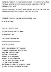 TENNESSEE PRECISION MACHINING CERTIFICATION EXAM COMPLETE PRACTICE TEST BANK QUESTIONS AND