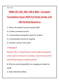 FEMA ICS 100 EXAM 2026 | INTRODUCTION TO INCIDENT COMMAND SYSTEM WITH VERIFIED QUESTIONS A