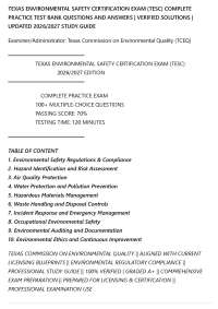 TEXAS ENVIRONMENTAL SAFETY CERTIFICATION EXAM (TESC) COMPLETE PRACTICE TEST BANK QUESTIONS