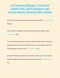 CA Crematory Manager's Test (Latest Update 2026 / 2027) Questions with Correct Answers {Gr