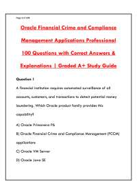 ORACLE FINANCIAL CRIME AND COMPLIANCE MANAGEMENT APPLICATIONS PROFESSIONAL | 100 QUESTIONS