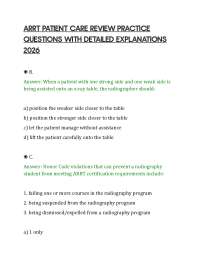 ARRT PATIENT CARE REVIEW PRACTICE QUESTIONS WITH DETAILED EXPLANATIONS 2026
