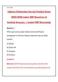VSPHERE KUBERNETES SERVICE PRACTICE EXAM 2025 | 200+ QUESTIONS AND VERIFIED ANSWERS WITH D