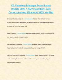 CA Cemetery Manager Exam (Latest Update 2026 / 2027) Questions with Correct Answers {Grade