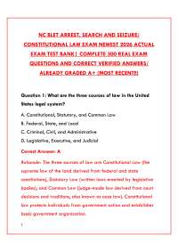 NC BLET ARREST, SEARCH & SEIZURE EXAM 2026 – LATEST PRACTICE QUESTIONS WITH VERIFIED ANSWE