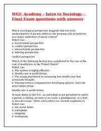 WGU Academy - Intro to Sociology - Final Exam questions with answers