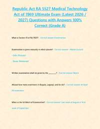 Republic Act RA 5527 Medical Technology Act of 1969 Ultimate Exam (Latest 2026 / 2027) Que