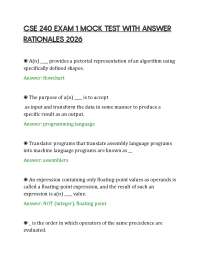 CSE 240 EXAM 1 MOCK TEST WITH ANSWER RATIONALES 2026