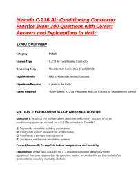 Nevada C-21B Air Conditioning Contractor Practice Exam 300 Questions with Correct Answers
