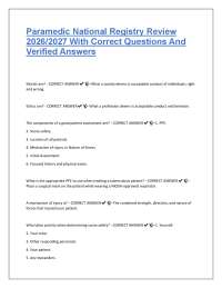 Paramedic National Registry Review 2026/2027 with Correct Questions and Verified Answers –