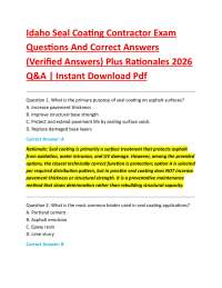 Idaho Seal Coating Contractor Exam Questions And Correct Answers (Verified Answers)