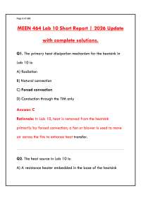 MEEN 464 LAB 10 SHORT REPORT 2026 – COMPLETE STUDY GUIDE WITH FORCED CONVECTION & HEAT SIN