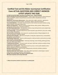 CERTIFIED TOOL AND DIE MAKER JOURNEYMAN CERTIFICATION EXAM – ACTUAL QUESTIONS AND CORRECT