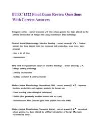 BTEC 1322 Final Exam Review Questions With Correct Answers