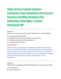 Idaho Access Control Systems Contractor Exam Questions And Correct Answers