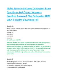 Idaho Security Systems Contractor Exam Questions And Correct Answers (Verified Answers)