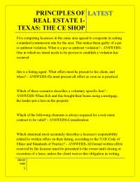 PRINCIPLES OF REAL ESTATE 1 TEXAS: THE CE SHOP LATEST