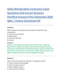 Idaho Refrigeration Contractor Exam Questions And Correct Answers (Verified Answers)