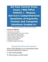 GA Pest Control State Exam ( MULTIPLE CHOICE ) - Massey Service’s Comprehensive Questions