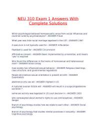 NEU 310 Exam 1 Answers With Complete Solutions.