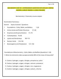 BIOCHEMISTRY CHEM 301– COMPREHENSIVE QUESTIONS