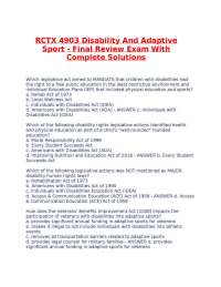 RCTX 4903 Disability And Adaptive Sport - Final Review Exam With Complete Solutions.