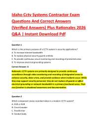 Idaho Cctv Systems Contractor Exam Questions And Correct Answers (Verified Answers)