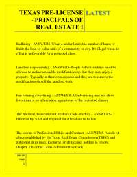 TEXAS PRE-LICENSE - PRINCIPALS OF REAL ESTATE I LATEST