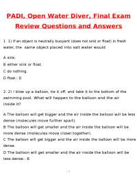PADI Open Water Diver Final Exam 2026 Actual Questions & Correct Answers Latest 2026- 2027