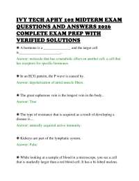 IVY TECH APHY 102 MIDTERM EXAM QUESTIONS AND ANSWERS 2026 COMPLETE EXAM PREP WITH VERIFIED