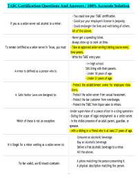 TABC Certification Questions And Answers - 100% Accurate Solution