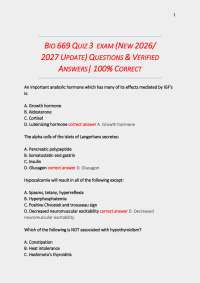 BIO 669 Quiz 3 Exam Q&A | Endocrinology & Hormones Guide 2026