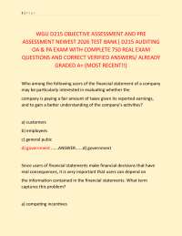 WGU D215 OBJECTIVE ASSESSMENT AND PRE ASSESSMENT NEWEST 2026 TEST BANK| D215 AUDITING OA