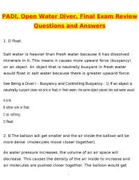 PADI Open Water Diver Final Exam Review 2026 Actual Questions and Correct Answers 2027 PDF