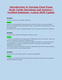 Introduction to Nursing Final Exam Study Guide Questions and Answers | Verified Solutions