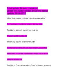 Driving test Guam| complete questions with correct answers| latest update 2026-2027