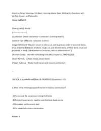 American Samoa Masonry / Bricklayer Licensing Master Exam 200 Practice Questions with Ver